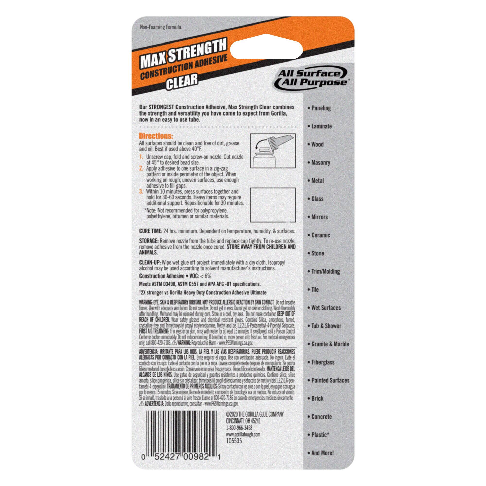 Gorilla Glue® 2.5oz. Max Strength Clear Construction Glue
